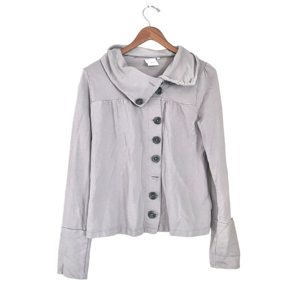 ❤️5/$25 Michael Stars Asymmetric Button Front Cotton Sweater Light Gray Medium
